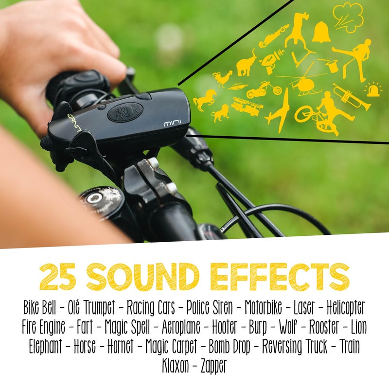 Hornit Mini, Bike & Scooter Horn and Safety Light for Children and Kids, 25 Sound Effects, 6 Light Modes: White Safety Light and Funky Green Light, Pink/Turquoise - Image 5